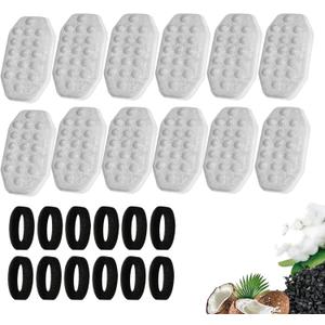 12Pack Cat Water Fountain Filters with 12 Pack Pre-Filter Sponges for 3.2L/108oz Stainless Steel Pet Water Fountain with Water Level Window