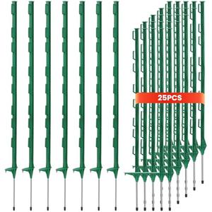 25 Pack Metal Fence Posts,4 FT Garden Fence Post,No Dig Garden Temporary Plastic Fence Posts,Green Garden Stakes for Temporary Fencing, Electric Fence Wire, Corner Anchor