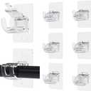 8PCS No Drill Curtain Rod Brackets, Self-Adhesive, Universal, Plastic & Stainless Steel, Wall Mount, Transparent