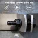 1/4-20 x 3-1/2" Hex Head Screws Bolts,Hex Nuts,Flat & Lock Washers,304 Stainless Steel 18-8,Black Zinc Plated,Fully Threaded(24 Sets)
