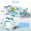 BUNWAG Baby Bathtub, Collapsible Newborn Bathtub for Infant to Toddler with Soft Cushion and Thermometer,Portable Travel Newborn Tub with No-Slip Feet, Baby Shower Gifts, 0-12 Months Baby Bath, Blue