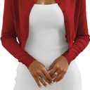Women's Cropped Cardigan Sweaters Crew Neck Button Down Open Front Knit Bolero Shrugs (Red, M)
