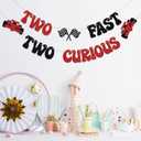 Two Fast Two Curious Banner, Boy 2nd Birthday for Racing Second Party Decorations, Baby Shower Race Car Let's Go Racing Party Supplies, Black Red Glitter