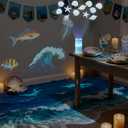 Coastal Ocean Flameless Candle Projector Light Decor Summer Seashell LED Candle Battery Operated Night Light with Remote Timer for Wedding Seaside Beach Coastal Bachelorette Birthday Room Decoration