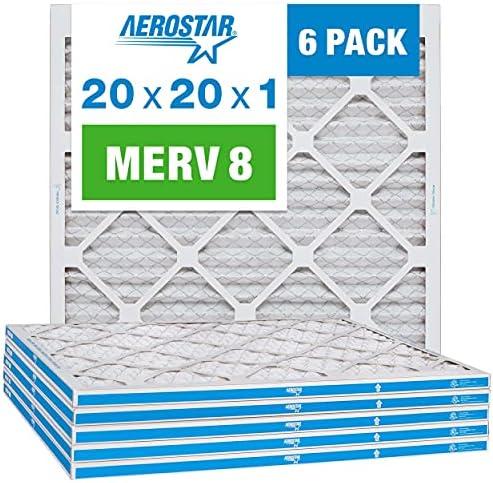 Aerostar 20"x20"x1" Air Filter MERV 8 (For Allergies, Dust, Lint, Mold & Pet Dander) - Electrostatic MPR 600 & FPR 5 - Pleated HVAC AC Furnace Air Filters - Pack of 6