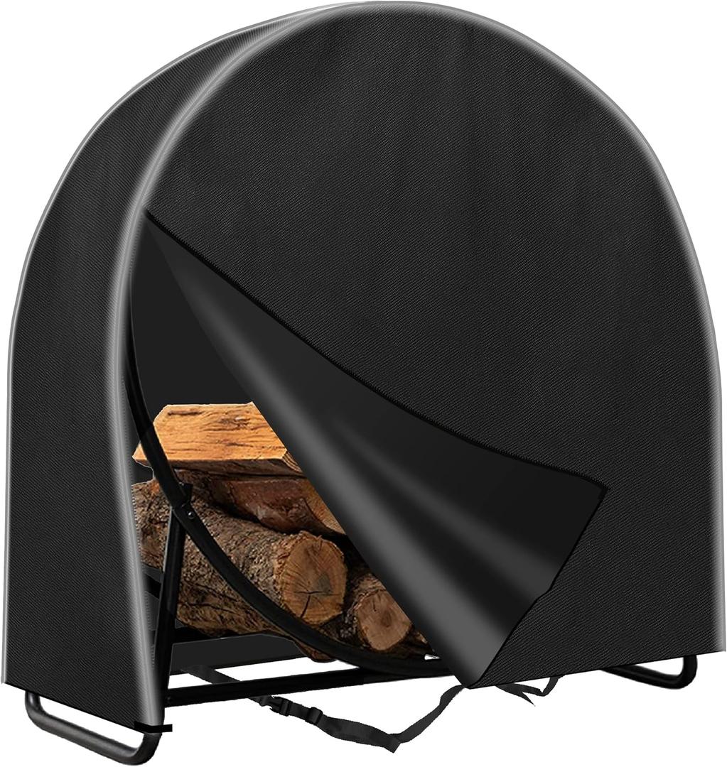 IC ICLOVER 40 Inch Firewood Log Hoop Cover Only, Heavy Duty 600D Oxford, Outdoor Waterproof Round Log Rack Cover, Ring Wood Pile Holder Storage Tarp with Zipper & Wind Proof Buckle & Reflective Strip (Premium Edition - Black)
