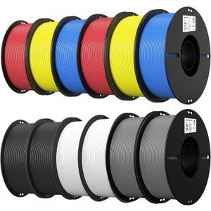Creality 12 Pack PLA 1.75mm Filament Bundle for 3D Printing with No-Tangling Strong Bonding and Overhang Performance, Accuracy +/- 0.02mm (Black,White,Grey,Blue,Red,Yellow)
