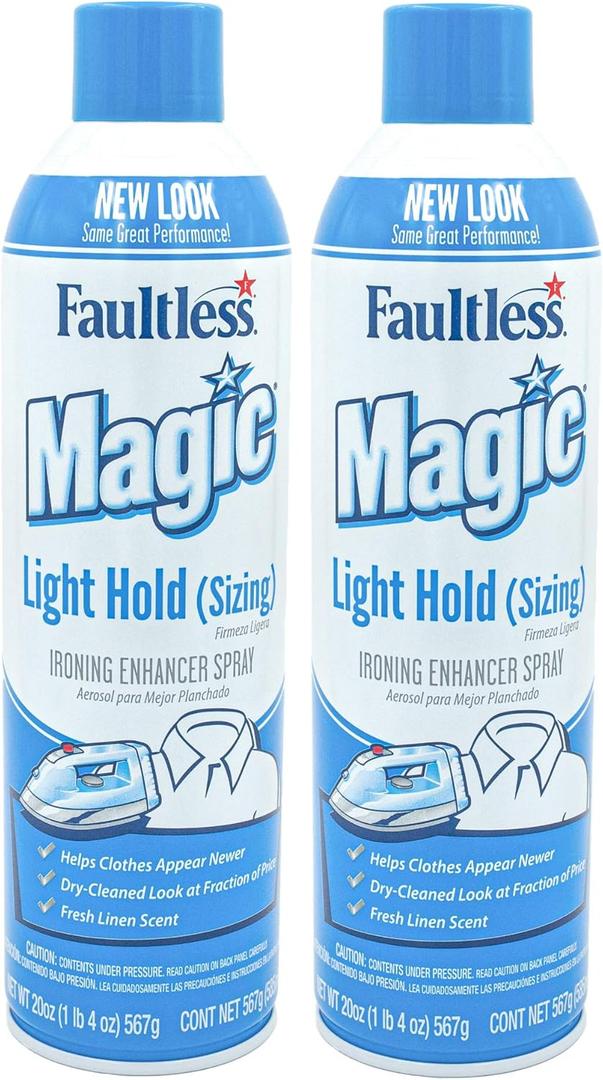 MAGIC Sizing Light Body Starch  No Flaking or Clogging! Light Ironing Starch  20oz Iron wrinkles from Clothes (Pack of 2)  Fresh Linen Scent Finishing Spray