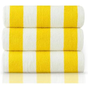 Cabana Yellow Stripe Towel - 3 Pack - 100% Ring Spun Cotton - Oversized Pool & Beach Towels, 30 x 60 Inches, for Men, Women & Kids  Highly Absorbent & Lightweight (Yellow)