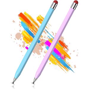 Stylus Pen for Touchscreen(2Pcs),2-in-1 Heavier Octagonal Retro Stylus,Suitable Stylus Pen for iPad,iPhone,tablets,and Smartphones,Compatible with Touchscreen Device(Light Blue/Pink Purple)