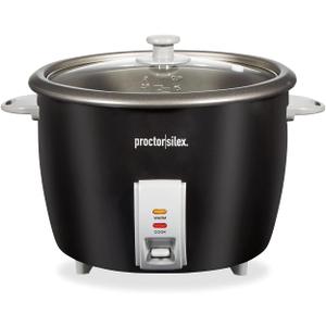 Proctor Silex Rice Cooker & Food Steamer, 30 Cups Cooked (15 Cups Uncooked), Includes Steam and Rinsing Basket, Black (37555)