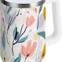Spring Flowers Art Light Color Vacuum Insulated Tumbler with Lid 40 oz Water Bottle Reusable Coffee Travel Mug Spill Proof Leak Proof for Water, Iced Tea or Coffee
