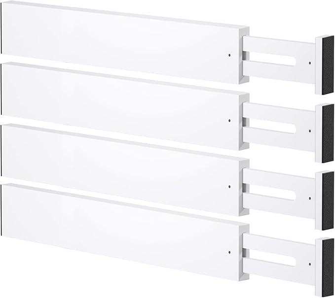Bamboo Drawer Dividers,17-22" Adjustable Kitchen Drawer Organizer for Clothes, 3 Pack Expandable Drawer Organization Separators for Bedroom,Bathroom,Dresser and Office, White