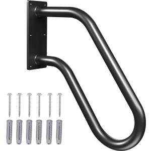Handrails Wall Mount Stair Safety Handle Non-Slip Step Metal U-Shape Grab Yard Mounted Garage Porch Garden Hand Railings Powder Coated Heavy Duty Indoor or Outdoor Safe Bars Black for 1 to 3 Steps