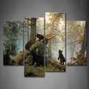 Black Bear Wall Art Bears Play in Forest Broken Tree Canvas Painting The Picture Print On Canvas Animal Pictures for Home Decor Decoration Gift