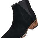 Women's Ankle Boots Mid-height Heels Chelsea Zipper Dressy Booties, 9.5,Black Suede