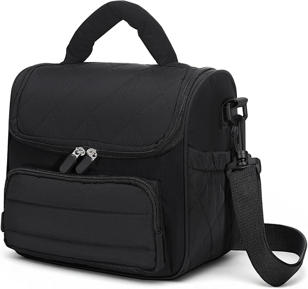 Insulated Lunch Bags for Women, Cute Quilted Lunch Box, Lightweight Puffy Padded Waterproof Lunch Tote, Reusable Lunch Cooler for Work Picnic Travel
