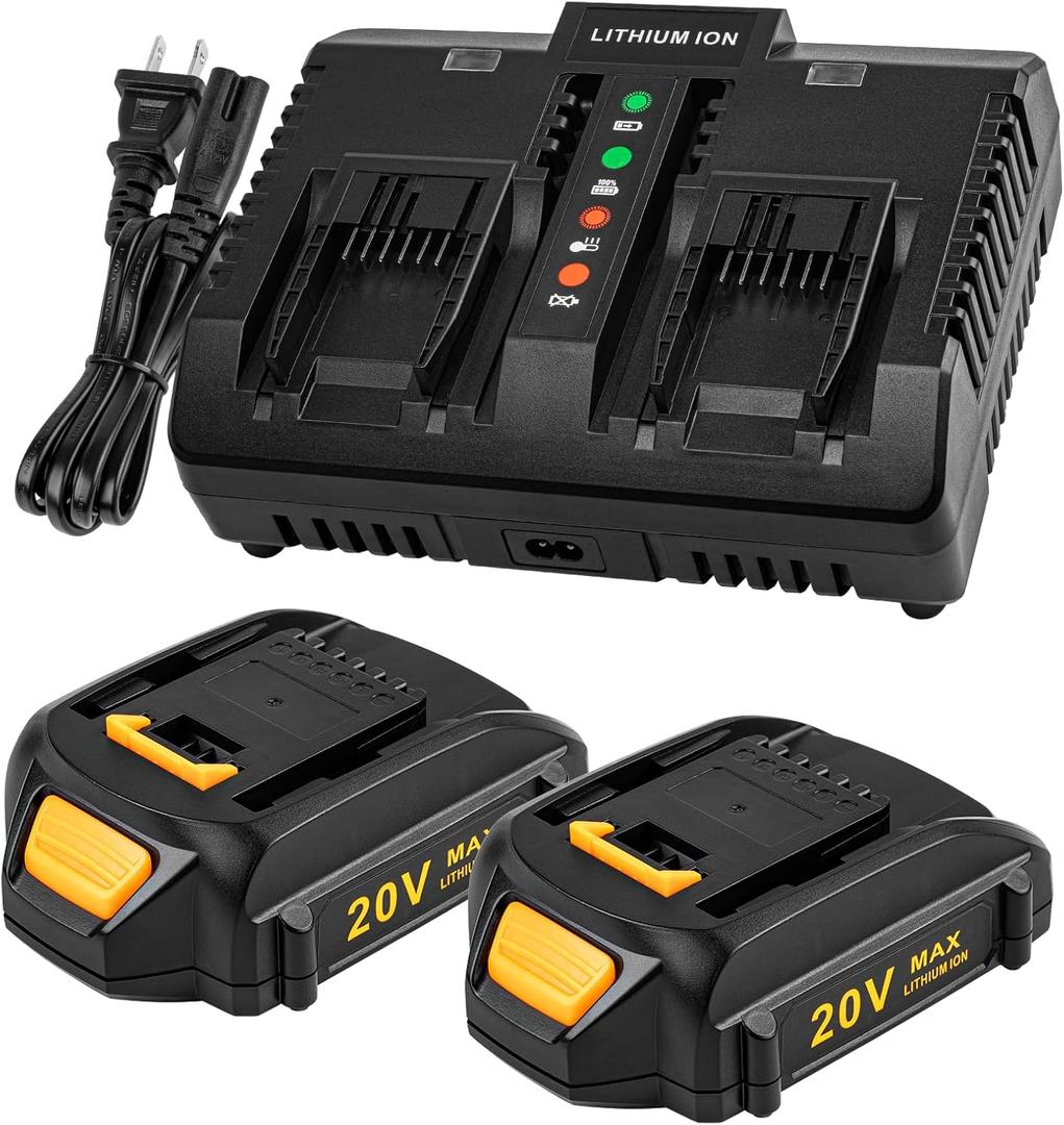 2Packs 20V 3.5Ah Battery and Charger Kit for Worx 20V Battery Compatible with Worx Battery 20V WA3520 WA3525 WA3575 with Fast Dual-Port Charger WA3875 for Worx 20V Battery and Charger Set
