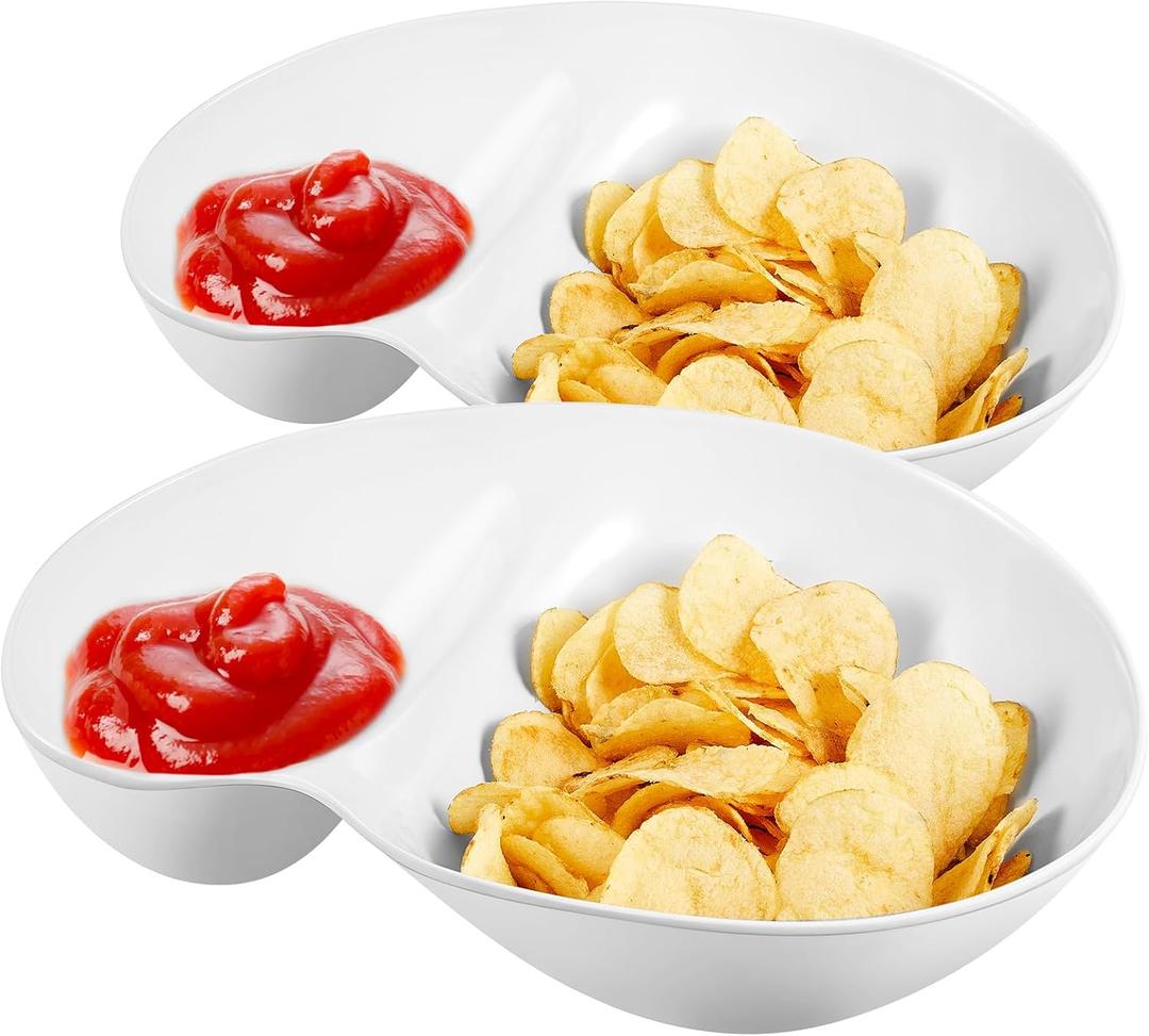 2 Pcs Chip and Dip Bowl Chip and Dip Serving Set Divided Platter Tray 18oz & 5oz Compartment Serving Dish Dumpling Plate for Party Appetizer Salad Snack Veggies Fruit Taco Thanksgiving Christmas White
