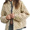 Women's Fleece Jacket Button Down Lapel Collar Sherpa Jackets Long Sleeve Contrast Quilted Outerwear (Medium, Khaki)