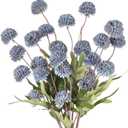 5 Pcs Pompon Mum Artificial Flowers, Dusty Blue Flowers Fake Mini Chrysanthemums Flowers with Stems for Wedding DIY Bouquet Table Centerpieces Floral Arrangements