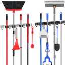 Nacena Broom holder Wall Mount, 2-Pack Stainless Steel Self-Adhesive Mop and Broom Hooks Heavy Duty Broom and Mop Storage Rack Laundry Room Organization Garage Organizer for Kitchen Garden Garage