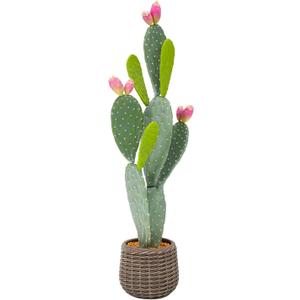 Artificial Cactus Plant Outdoor, 41 Tall UV-Resistant Fake Cacti Plants with Realistic Pads & Vibrant Fruits in Brown Pot, Faux Floor Plant for Indoor Home Living Room Foyer Porch Balcony
