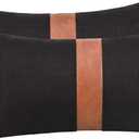 Cygnus Set of 2 Black Linen Patchwork Faux Leather Throw Lumbar Pillow Covers for Couch Living Room Bedroom,Modern Accent Decor Lumbar Covers 12X20 inch, Brown and Black (12" x 20" (Pack of 2))