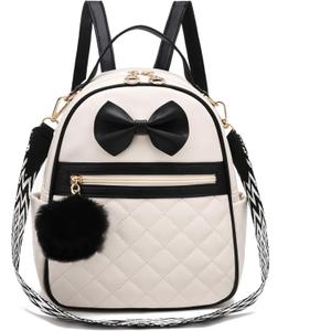I IHAYNER Cute Little Backpack Purse with Bow Mini Backpack for Girls Teen Vegan Leather Pom Backpack Shoulder Bag for Women Black