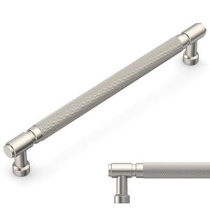 Amerdeco 10 Pack Brushed Satin Nickel knurled Cabinet Pulls 10 Inch(254mm) Hole Center Drawer Pulls Cabinet Hardware Kitchen Cabinet Handles for Bathroom ZH0072