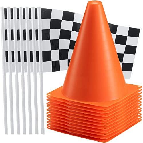 Bedwina Race Car Birthday Party Decorations - (24 Pcs) 12 - 8-Inch Orange Mini Cones for Kids