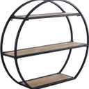 Industrial Style Semi-Circle Shaped Wall Shelves, 3 Tier Decorative Floating Ledge Shelves, Wall Mounted Metal Bracket Wooden Display Hanging Shelf