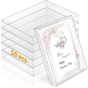 Sintuff 50 Pcs Clear Card Box Greeting Card Storage Boxes Clear Plastic picture display for Greeting Cards 5.39 x 7.36 x 1 Inches Photo Storage Box Rectangle Small Boxes for Favors