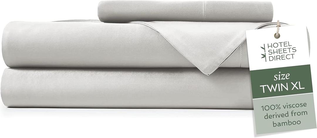 Hotel Sheets Direct 3 Piece Bed Sheet Set Twin XL Size, 100% Viscose Derived from Bamboo Sheets Set with 1 Pillowcase, Cooling & Breathable Luxury Bedding, Moisture-Wicking & Silky Soft, Light Gray