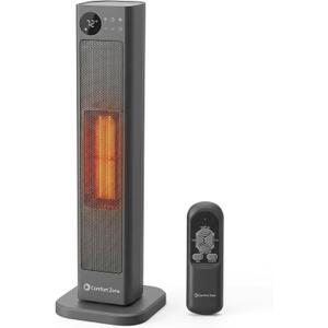 Comfort Zone 30-Inch Oscillating Tower Space Heater with Remote Control 1500W High Velocity Ceramic Heater, Digital LCD Thermostat, 12-Hour Timer, ECO Mode, Safety Tip-Over & Overheat Protection