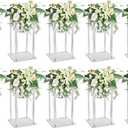 10 Pcs Acrylic Clear Vases for Wedding Centerpieces, 15.75" Tall Flower Stand, Engagement Home Party Table Decor Centerpiece Vases, Rectangular Acrylic Flower Stand with 50 Pcs Gold Napkin Rings