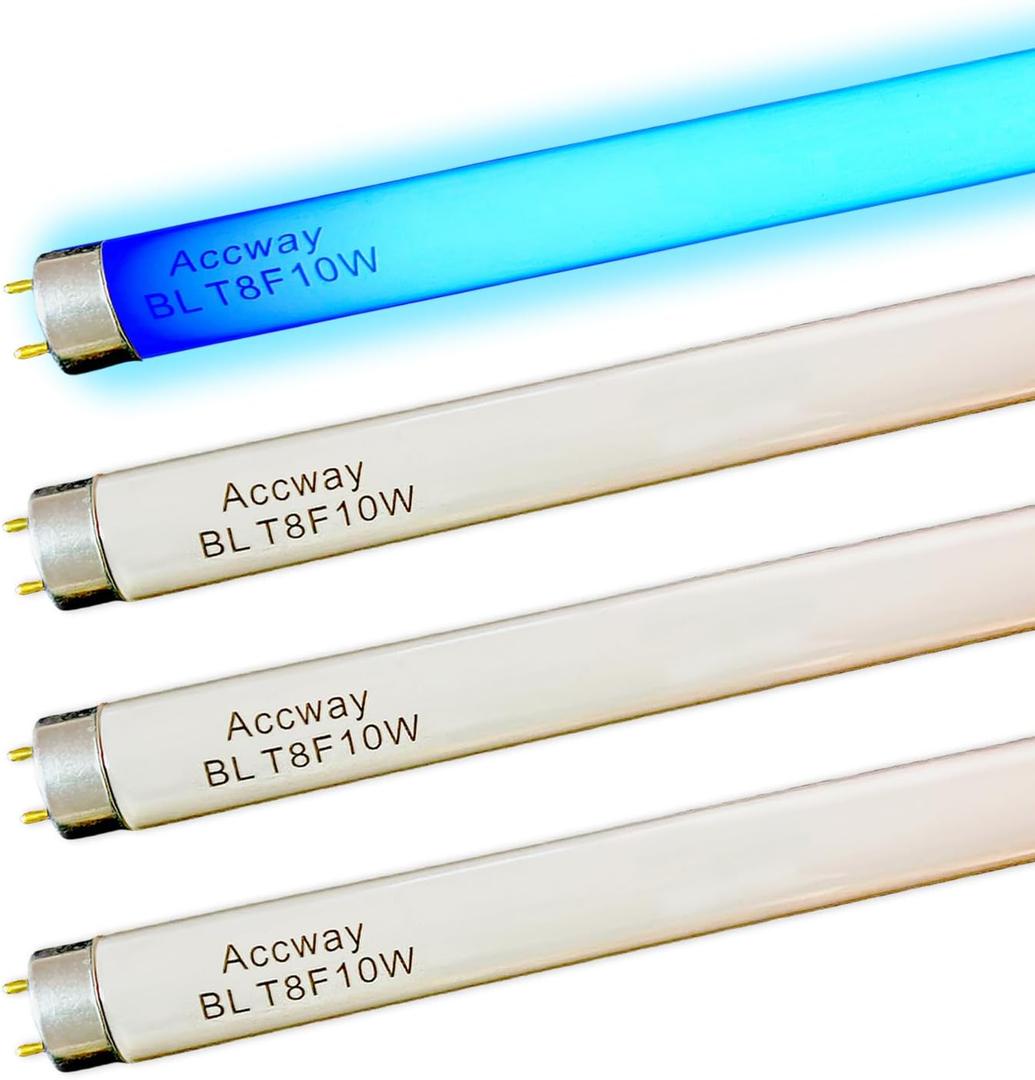 13'' BL T8 F10W Replacement Bulbs for Liba, Aspectek Black Blue Lighting Tube,10Watt Linear F10T8/BL Fluorescent Lamps for 20W Electric Machine Light,4pack