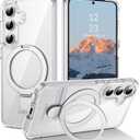 DUEDUE for Samsung Galaxy S25 Case Magnetic, Samsung S24 Case with Ring Stand, Full Protective Cover Slim Shockproof Kickstand Phone Cases for Samsung S25/S24 6.2", Clear