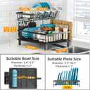 Dish Drying Rack, 2 Tier Dish Racks for Kitchen Counter, Compact Drying Rack Kitchen, Rust-Resistant Dish Drainer, Detachable Space-Saving Dish Rack with Drainboard, Utensil Holder, Black