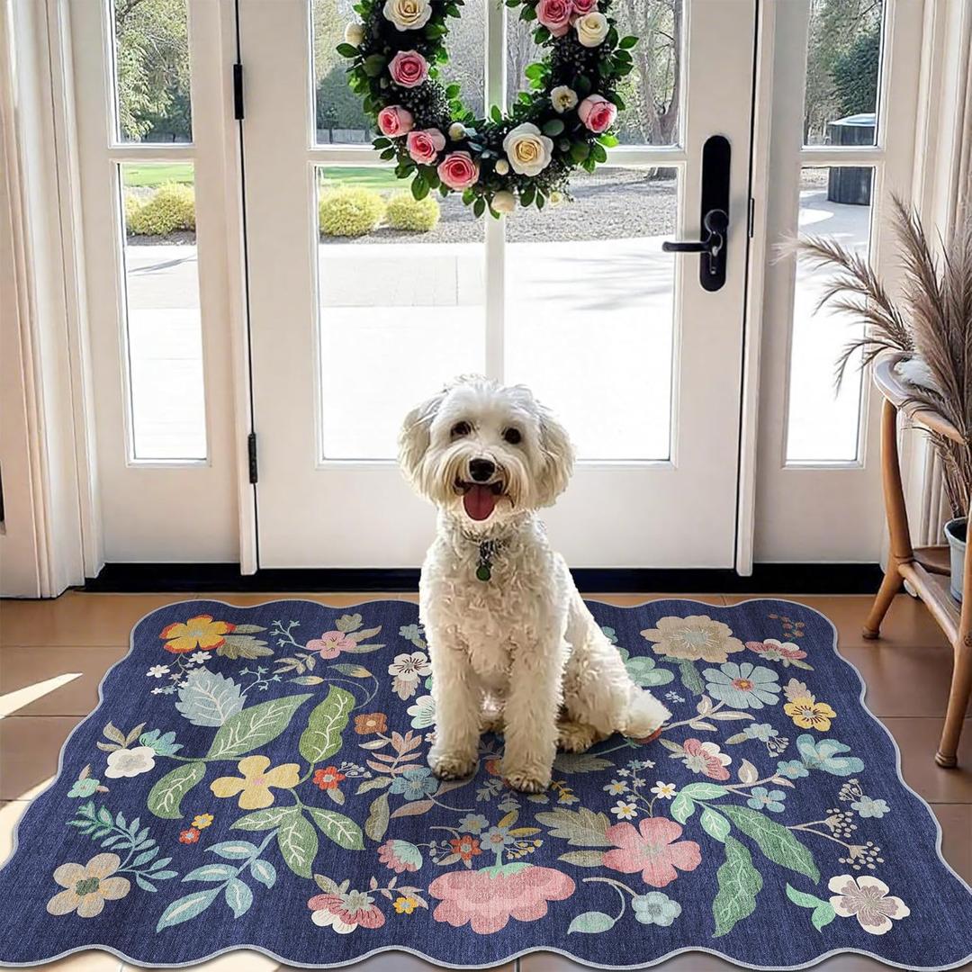 Washable 2x3 Area Rug for Entryway: Easy-Clean Carpet with Non-Slip Backing for Bedroom Kitchen Stain-Resistant Durable Low Pile Floor Mat Perfect for High-Traffic Areas with Pets (2x3/Purple)