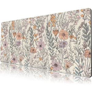 Floral Desk Mat Cute Wildflowers Large Mouse Pad Extended Plant Gaming Mousepad XL Keyboard Mouse Mat Nature Botanical Aesthetic Desk Pad 31.5"x11.8" for Work Office Decor Gifts