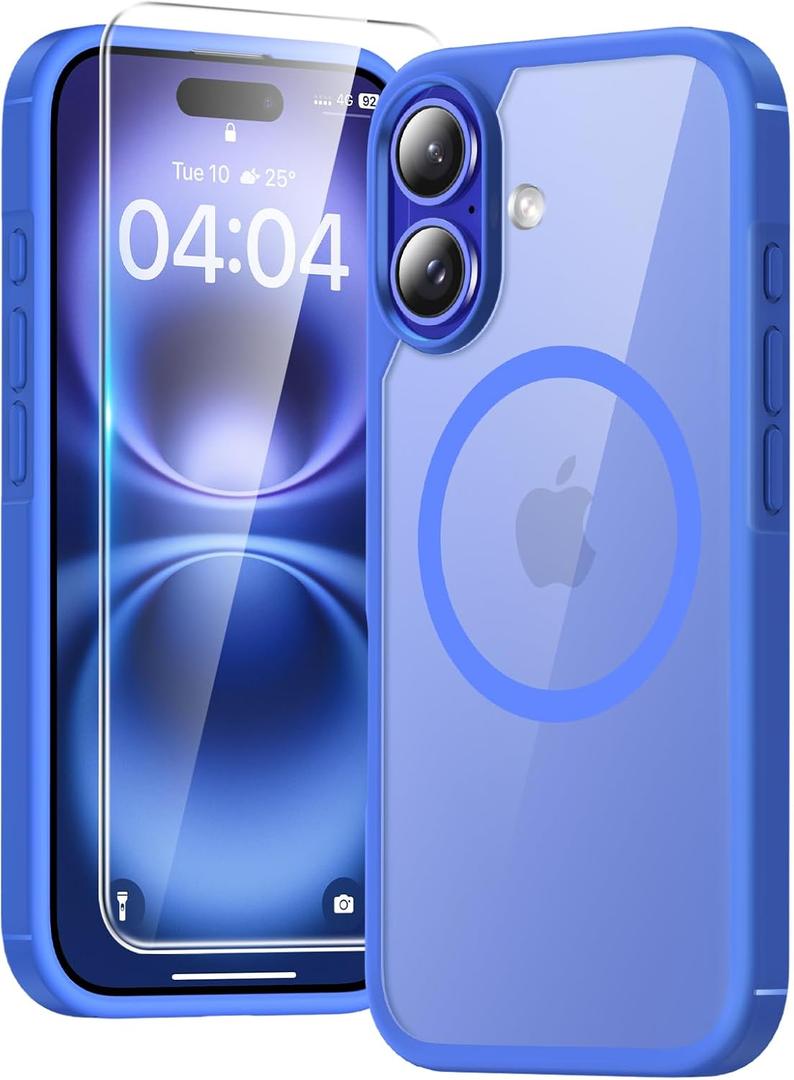 TAURI 3 in 1 for iPhone 16 Case, Compatible with MagSafe [Not-Yellowing] with 2X Screen Protectors, Military-Grade Protection, Slim Shockproof Magnetic Case for iPhone 16 6.1", Blue