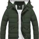 Pursky Men's Long Winter Coat Warm Sherpa Lined Quilted Puffer Jacket Waterproof Thicken Puffy Parka with Hood (Large, Army Green)