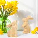5 x RoseCraft Easter Bunny Decorations, 2PCS Wooden Rustic Handcrafted Rabbit Figurines Spring Table Top Decor, for Home Indoor Holiday Party Farmhouse (Natural)