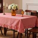 Mindsoft Red Gingham Ruffled Tablecloth 120 x 60 Inches Rectangle Cotton Linen Checkered Table Cloth Buffalo Plaid Farmhouse Vintage Decorative Tablecover for Picnic Kitchen Dining Room Home Party