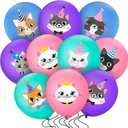 40 Pcs Cat Birthday Party Latex Balloons, Cute Cartoon Kitten Print Balloons Cat Party Decorations Animal Pet Birthday Supplies Favors for Decor, Blue Pink Purple and Green