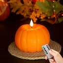 Fall Pumpkin Flameless Candles with Remote, LED Pumpkin Candles Thanksgiving Fall Decorations, Real Wax Battery Operated Electric Fake Candles Halloween (Orange)