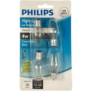 Philips LED 415422 Incandescent 16 Lumen 4 Watt 2700K Soft White C7 Night Light w/Candelabra Base (4 Pack)