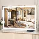 ROLOVE 39" x 28" Extra Large Vanity Mirror with Lights, Lighted Makeup Mirror with USB Charging Port & 10X Magnifier, 3 Color Dimmable Smart Touch, Wall Mounted or Tabletop Desk Mirror, White