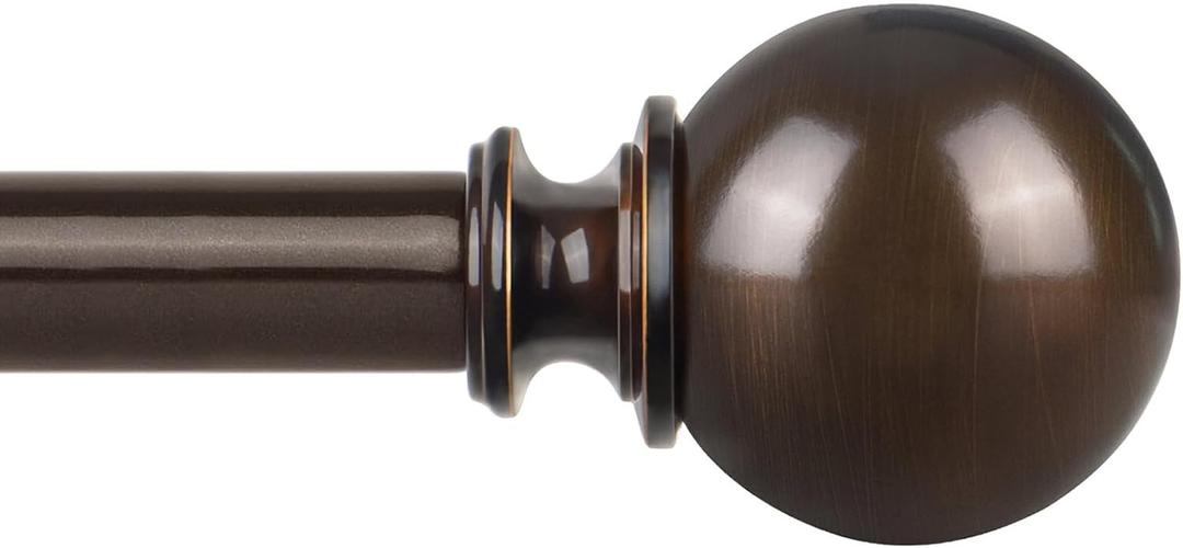 KAMANINA Bronze Curtain Rods for Windows 120 to 170 Inches, Long Heavy Duty Curtain Rod 140 to 195 Inches (11.6-16.2ft), 1 Inch Decorative Drapery Rod with Round Finials (140-195", Antique Bronze)
